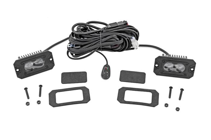 Rough Country - 3x1.75 Inch Black Series LED Slim Aux SAE Fog Flush Mount Pair Rough Country