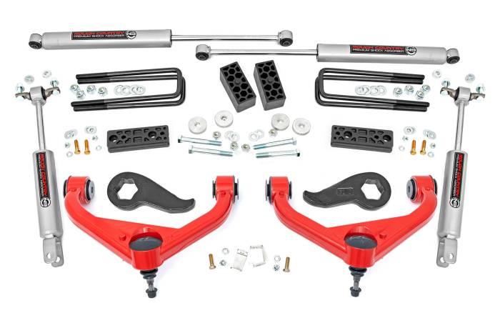 Rough Country - 3 Inch Lift Kit Red Sierra/Silverado 3500 HD 2WD/4WD (20-26) Rough Country