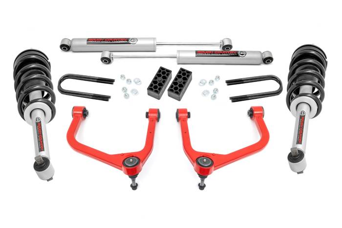 Rough Country - 3.5 Inch Lift Kit N3 Struts Rear Mono Leaf Red Chevy Silverado 1500 (25-26) Rough Country
