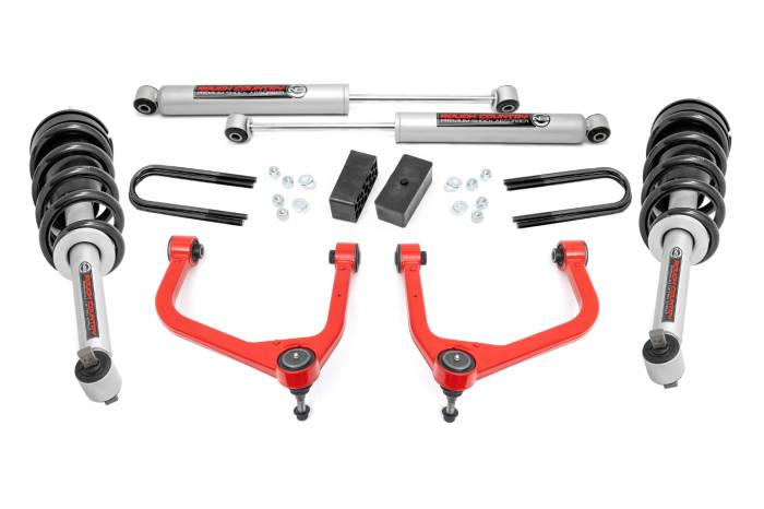 Rough Country - 3.5 Inch Lift Kit Mono Leaf Rear N3 Struts Red GMC Sierra 1500 (19-24) Rough Country