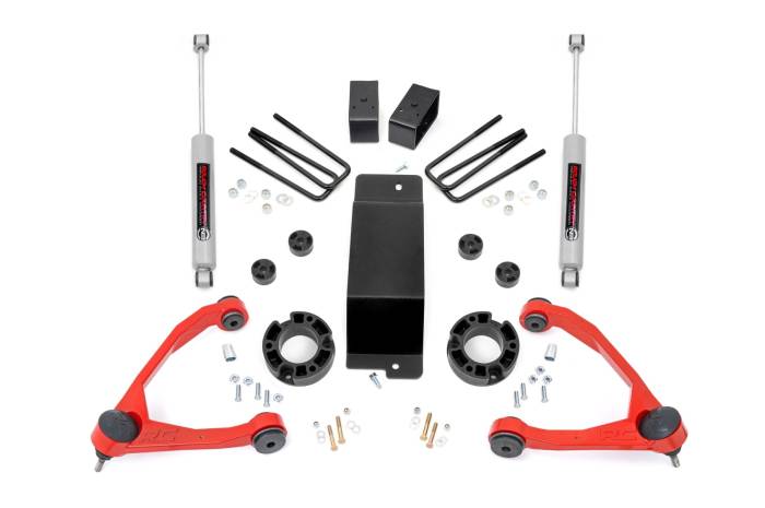 Rough Country - 3.5 Inch Lift Kit Alum/Cast Steel Red Silverado/Sierra 1500 (07-16) Rough Country