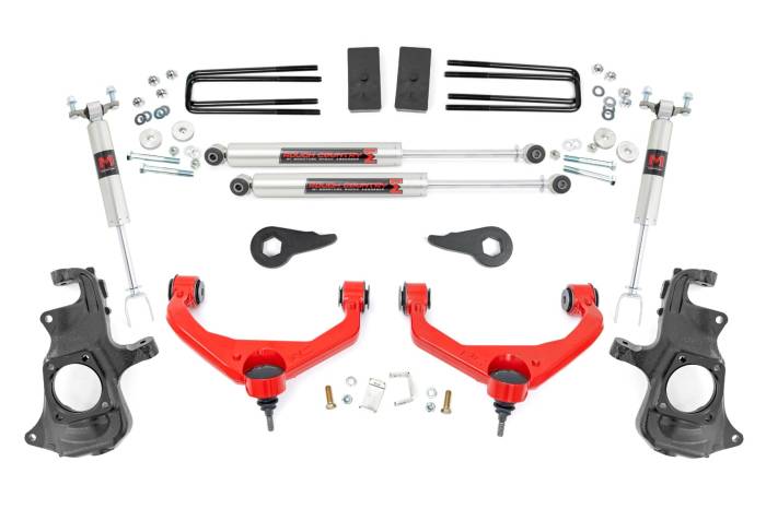 Rough Country - 3.5 Inch Knuckle Lift Kit M1 w/ Overloads Red Silverado/Sierra 2500HD/3500HD (11-19) Rough Country