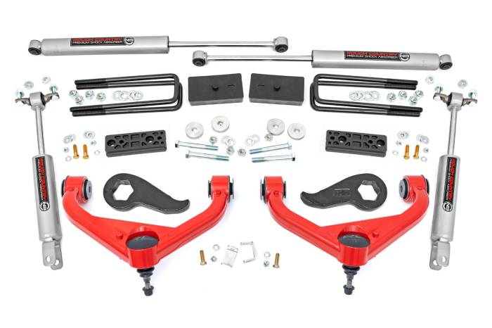 Rough Country - 3 Inch Lift Kit w/ Overloads Red Silverado/Sierra 2500HD/3500HD (20-26) Rough Country