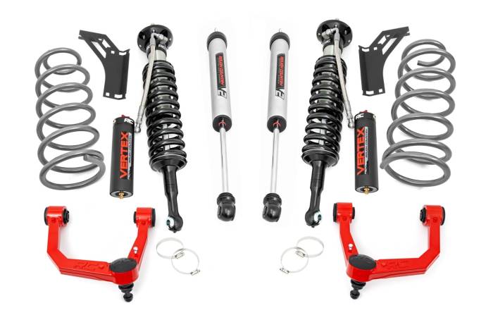 Rough Country - 3 Inch Lift Kit Upper Control Arms RR Coils Vertex/V2 Struts Red Toyota 4Runner (10-24) Rough Country