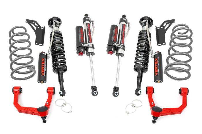 Rough Country - 3 Inch Lift Kit Upper Control Arms RR Coils Vertex Red Toyota 4Runner (10-24) Rough Country