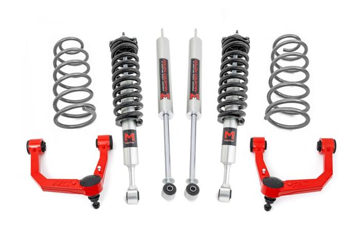 Rough Country - 3 Inch Lift Kit Upper Control Arms RR Coils M1 Struts Red Toyota 4Runner (10-24) Rough Country