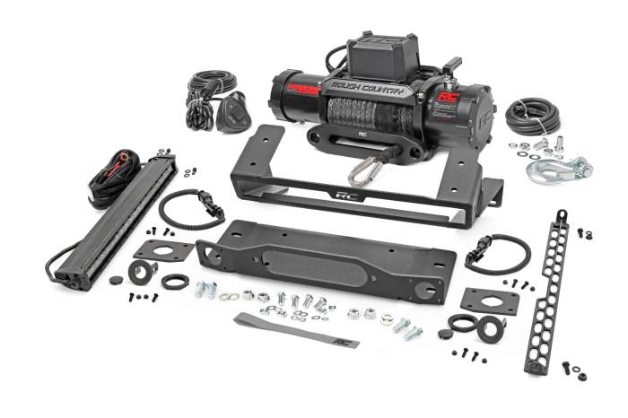 Rough Country - High Winch Mount All Models 9500S 20 Inch Black Single Row LED White DRL Ford Bronco (21-25) Rough Country