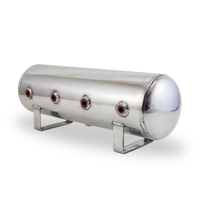 Air Lift - Air Lift 2.5 Gal Alum Air Tank - (4) 1/4in Face Ports & 1/4in Drain Port - 20in L X 6in D - Polished - 12958