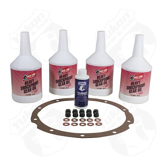 Yukon Gear & Axle - Synthetic Oil with additive, gasket, nuts, and copper washer for 9" Ford.