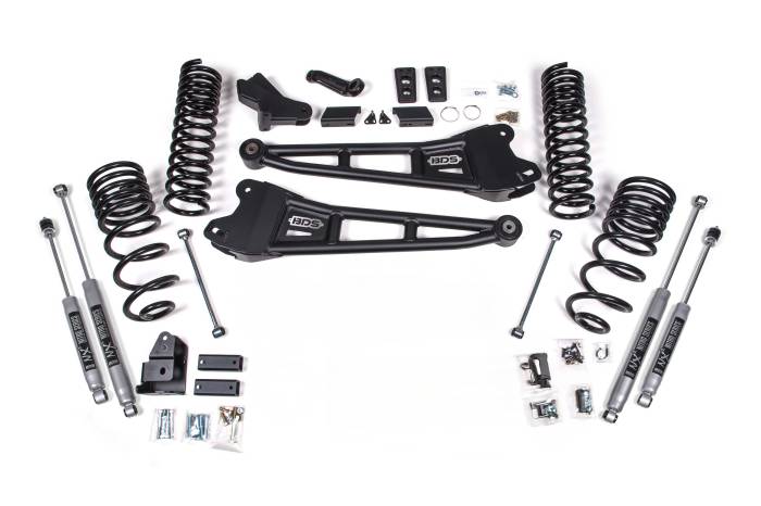 BDS Suspension - BDS Suspension Upgrade your stance and performance with the BDS 4" Radius Arm Suspension Lift Kit, engineered exclusively for 2025-2026 RAM 2500's with diesel engines. This kit lifts the front 4" and rear 2.5", giving your truck a leveled, aggressive l