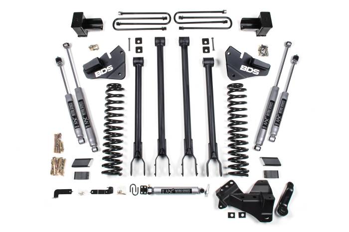 BDS Suspension - BDS Suspension Raise the height of your Ford Super Duty gas powered truck with this 5-inch lift kit and 4-Link conversion from BDS Suspension. Designed to improve stance, performance, and capability, this kit includes everything necessary to set your t