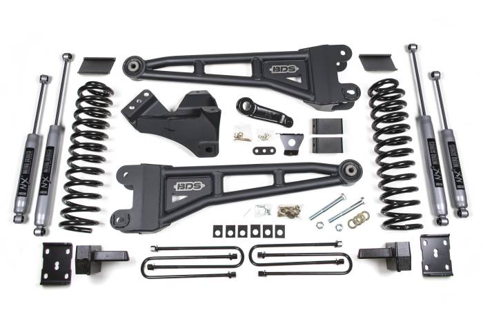 BDS Suspension - BDS Suspension Upgrade the ride on your 2011-2016 Ford F250 and F350 Super Duty gas powered truck with this 4-inch radius arm lift kit from BDS Suspension. Designed to improve stance, performance, and capability, this kit includes everything necessary