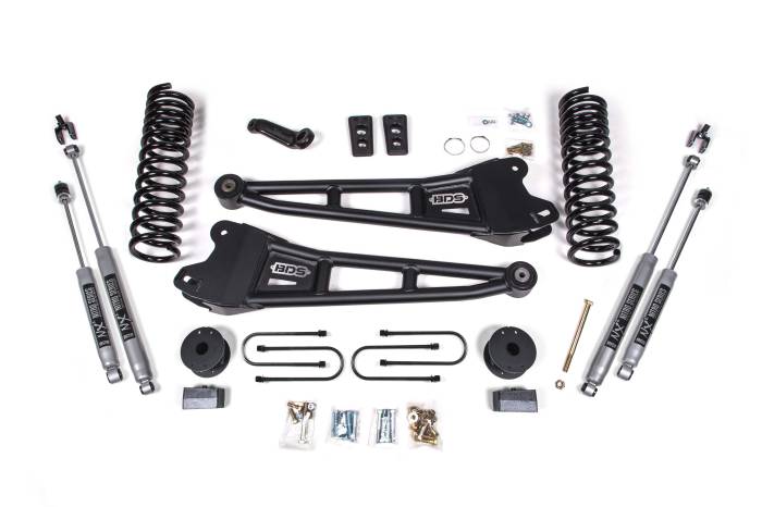 BDS Suspension - BDS Suspension Upgrade the ride and style of your 2013-2018 RAM 3500 gas powered truck equipped with factory rear air ride by installing this 4-inch radius arm lift kit from BDS Suspension. Designed to improve stance, performance, and capability, this