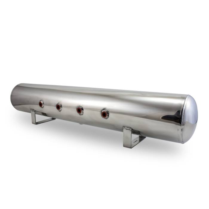 Air Lift - Air Lift 5 Gal Alum Air Tank - (4) 3/8in Face Ports & 1/4in Drain Port - 36in L X 6in D - Polished - 12956