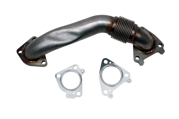 Wehrli Custom Fabrication - Wehrli 2001-2004 LB7 Duramax 2" Stainless Single Turbo Style Pass Side Up Pipe for OEM or WCFab Manifold with Gaskets
