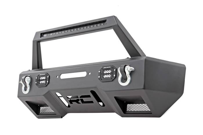 Rough Country - Rough Country Jeep Front Stubby LED Winch Bumper w/Hoop Black Series JK, JL, Gladiator JT - 11826
