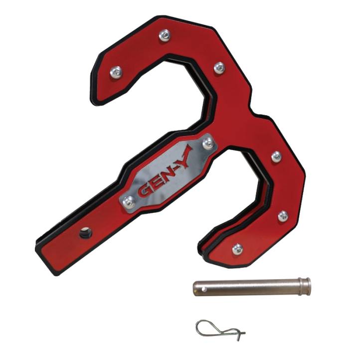 Gen-Y Hitch - Gen-Y Hulk 2.0 16K Tow Hook 2in Shank w/GH-099 Pin/GH-011 Clip - Black/Red - GH-0070-R