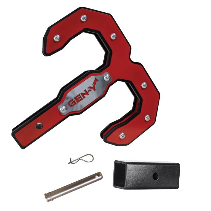 Gen-Y Hitch - Gen-Y Hulk 2.0 16K Tow Hook 2in Shank w/GH-009 Reducer Sleeve/GH-099 Pin/GH-011 Clip - Black/Red - GH-0071-R