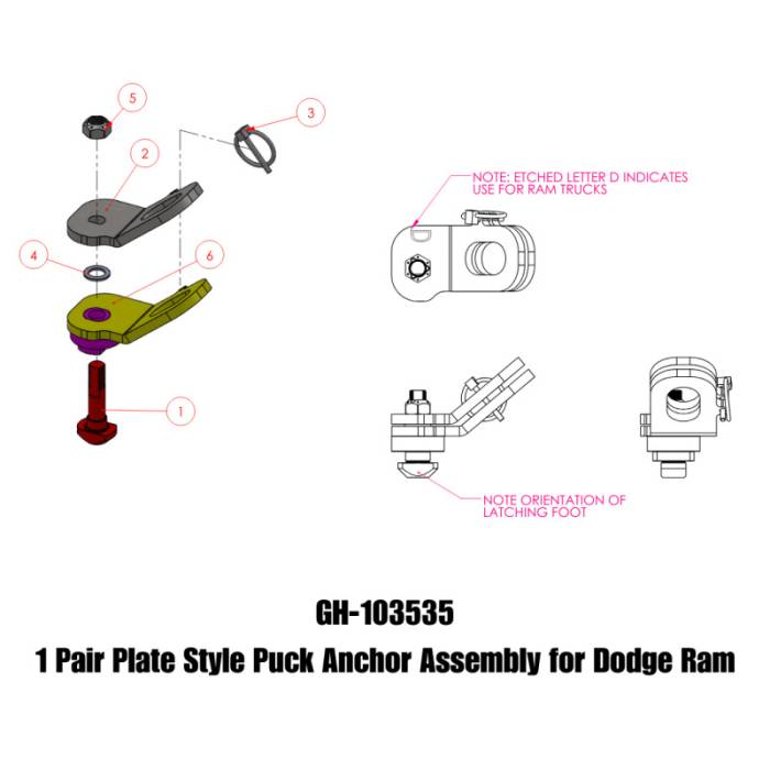 Gen-Y Hitch - Gen-Y Dodge Plate Style Puck Safety Chain Anchor Assembly - Pair - GH-103535