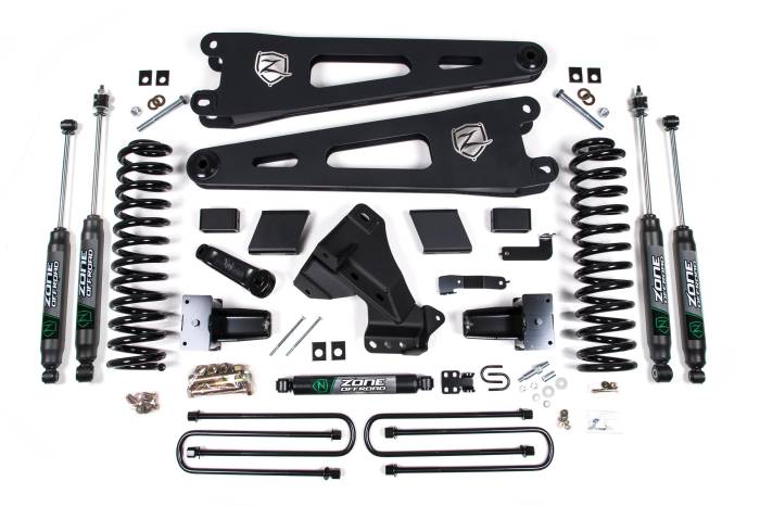 Zone Offroad - Zone Offroad Zone 5" Radius Arm Suspension Lift Kit, 3" Rear, Block, 3 Leaf Main - Nitro Shocks - ZONF126N