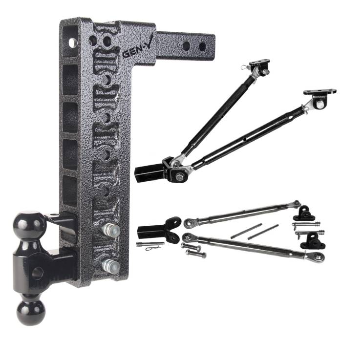 Gen-Y Hitch - Gen-Y Mega Duty 2in Shank 15in Drop 16K Hitch w/Dual-Ball/Pintle Lock/Stabilizer Kit - GH-527