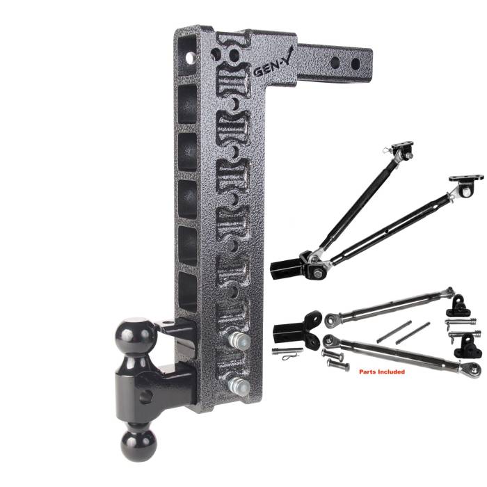 Gen-Y Hitch - Gen-Y Mega Duty 2in Shank 17.5in Drop 16K Hitch w/Dual-Ball/Pintle Lock/Stabilizer Kit - GH-528