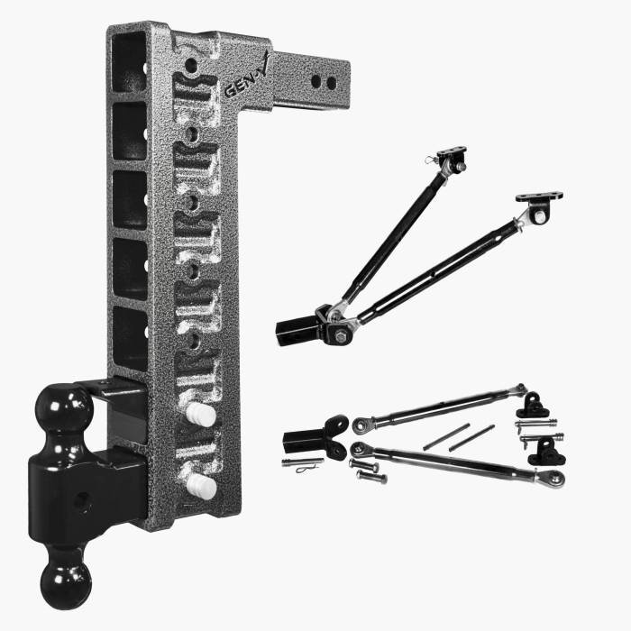 Gen-Y Hitch - Gen-Y Mega Duty 2.5in Shank 18in Drop 21K Hitch w/GH-061 Dual-Ball/Pintle Lock/Stabilizer Kit - GH-627