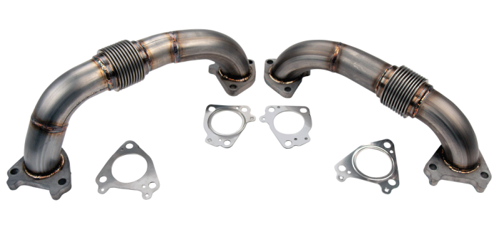 Wehrli Custom Fabrication - Wehrli 2001-2004 LB7 Duramax 2" Stainless Twin Turbo Up Pipe Kit for OEM or WCFab Manifolds w/ Gaskets
