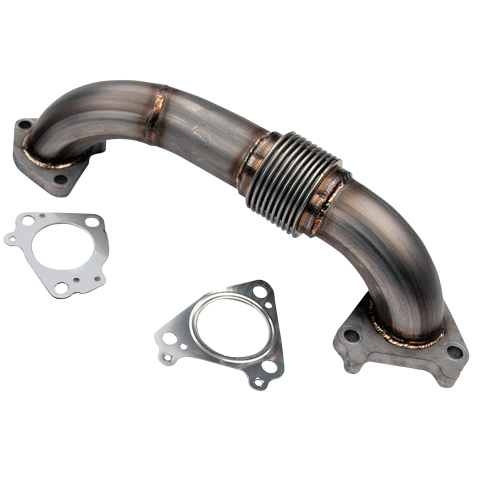 Wehrli Custom Fabrication - Wehrli 2001-2004 LB7 Duramax 2" Stainless Twin Turbo Style Pass Side Up Pipe for OEM or WCFab Manifold with Gaskets