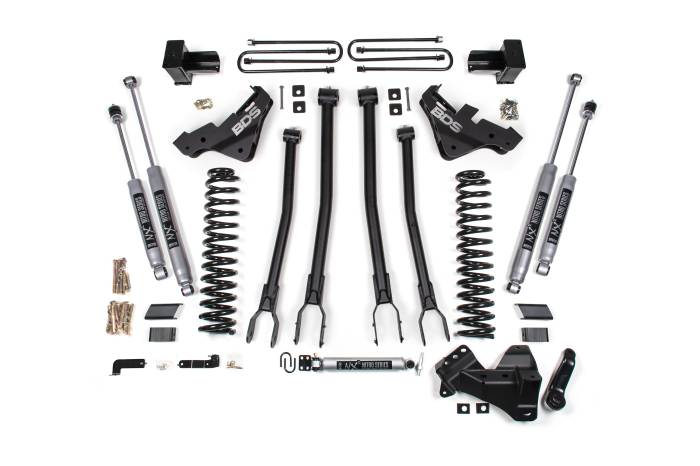 BDS Suspension - BDS 5 Inch Lift Kit w/ 4-Link | Ford F250/F350 Super Duty (23-26) 4WD | Gas - 3 Inch Block Kit w/o Overload - Fox 2.0 Shock
