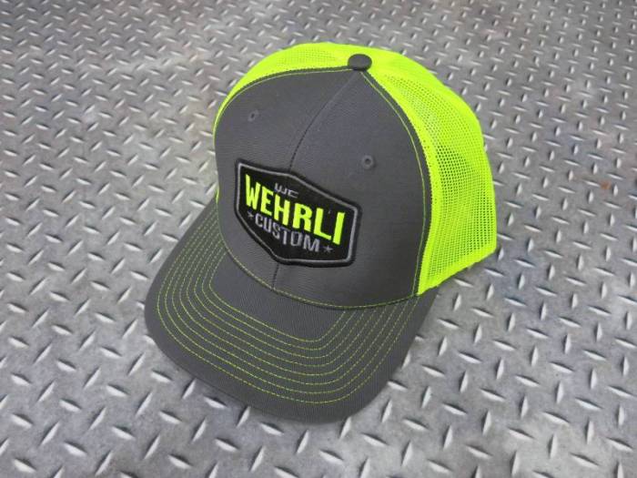 Wehrli Custom Fabrication - Wehrli Custom Fabrication Snap Back Hat Charcoal/Fluorescent Green Badge
