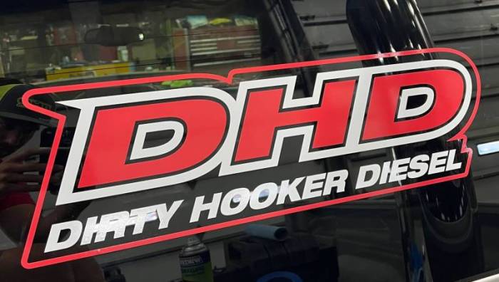 Dirty Hooker Diesel - Large 3 Color Die-Cut DHD Window Decal 8" x 24"