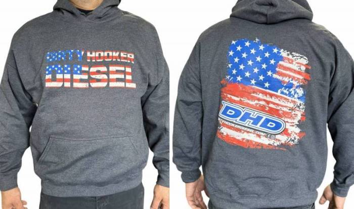 Dirty Hooker Diesel - DHD Heather Gray Patriot Hoodie S-3XL