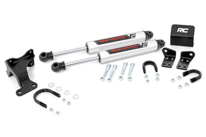 Rough Country - V2 Steering Stabilizer Dual 2-8 Inch Lift Jeep Wrangler JK/Wrangler Unlimited (07-18) Rough Country