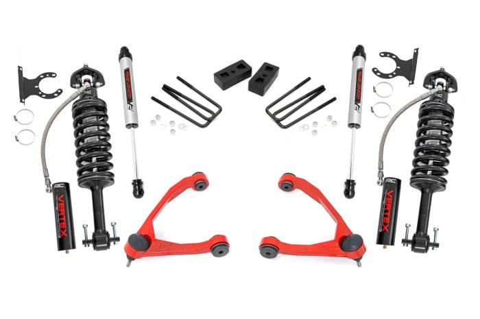 Rough Country - 3.5 Inch Lift Kit Forged UCA Cast Steel Vertex/V2 Red Silverado/Sierra 1500 (07-13) Rough Country