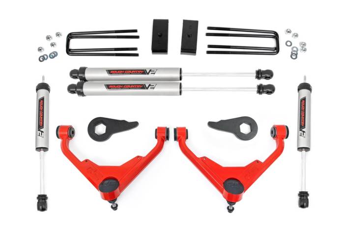 Rough Country - 3 Inch Lift Kit FT Code V2 Red Silverado/Sierra 2500HD/3500HD/Suburban 2500/Yukon XL 2500 (01-10) Rough Country