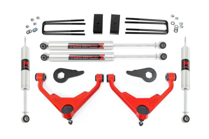 Rough Country - 3 Inch Lift Kit FT Code M1 Red Silverado/Sierra 2500HD/3500HD/Suburban 2500/Yukon XL 2500 (01-10) Rough Country