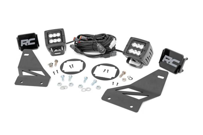 Rough Country - LED Light Kit Fog Mount 2 Inch Black Pair Spot Nissan Frontier (05-20) Rough Country