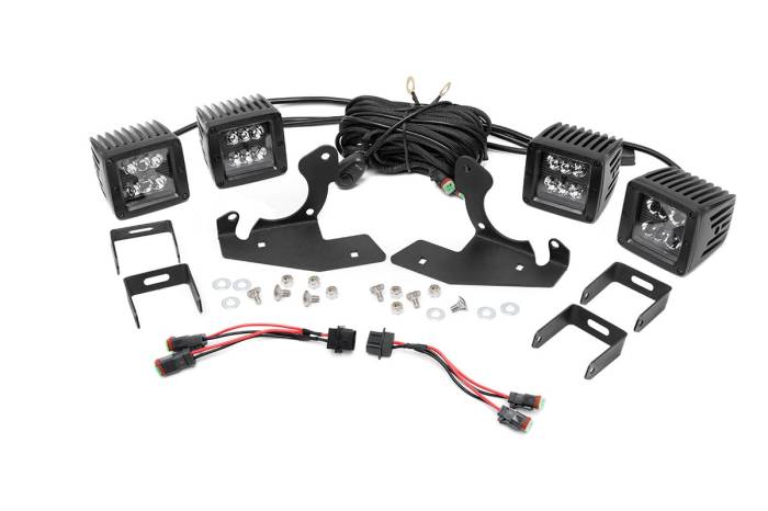 Rough Country - LED Light Kit Fog Mount Dual 2 Inch Black Pairs Chevy Silverado 1500/2500HD/3500HD 2WD/4WD Rough Country