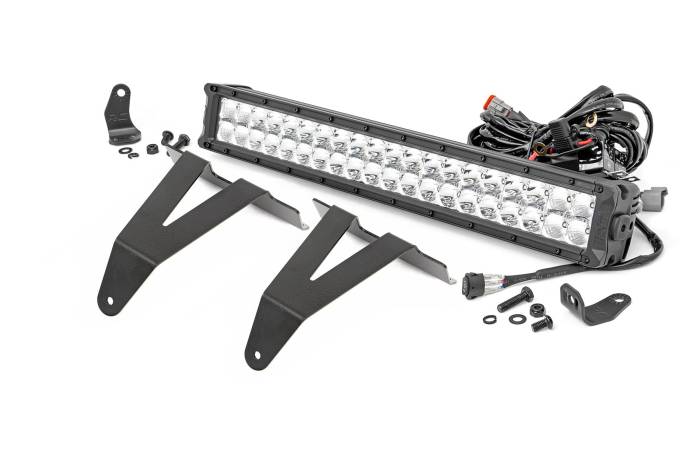 Rough Country - LED Light Kit Bumper Mount 20 Inch Chrome Dual Row White DRL Ram 1500 (19-24) Rough Country