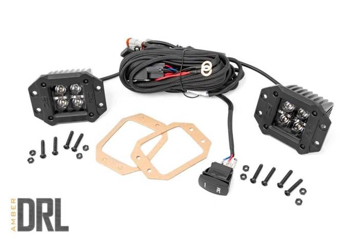 Rough Country - 2 Inch Black Series LED Light Pods Flush Mount Amber DRL Rough Country