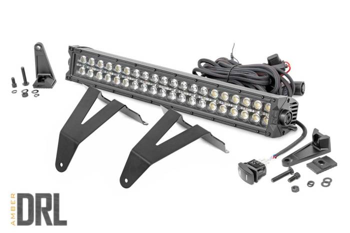 Rough Country - LED Light Kit Bumper Mount 20 Inch Black Dual Row Amber DRL Ram 1500 (19-24) Rough Country