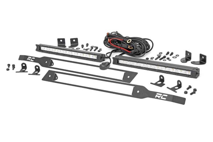 Rough Country - LED Light Kit Grille Mount 10 Inch Chrome Slimline Pair Chevy Silverado 1500 (19-22) Rough Country