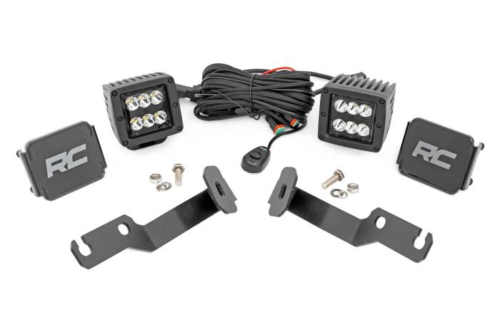Rough Country - LED Light Kit Ditch Mount 2 Inch Black Pair Spot Toyota Tacoma (05-15) Rough Country