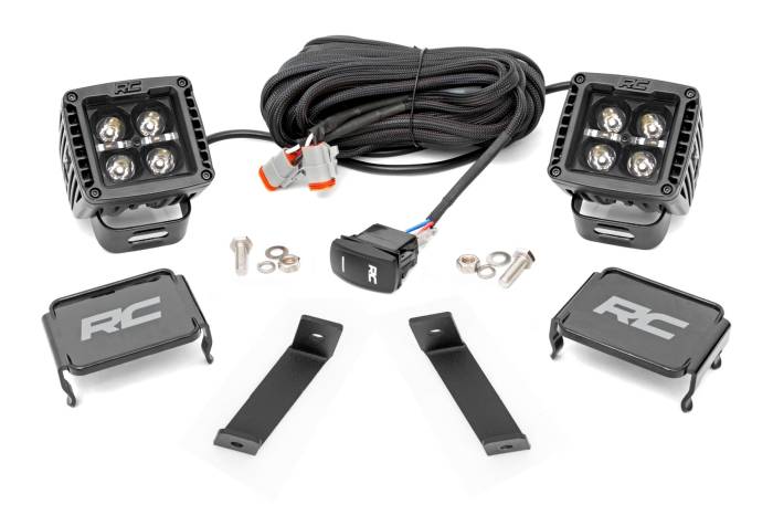 Rough Country - LED Light Kit Ditch Mount 2 Inch Black Pair White DRL Jeep Cherokee KL (14-21) Rough Country