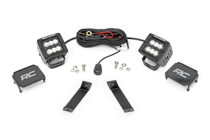 Rough Country - LED Light Kit Ditch Mount 2 Inch Black Pair Flood Jeep Cherokee KL (14-21) Rough Country