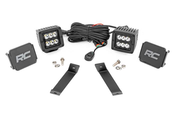 Rough Country - LED Light Kit Ditch Mount 2 Inch Black Pair Spot Jeep Cherokee KL (14-21) Rough Country