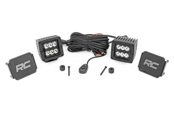 Rough Country - LED Light Kit Cowl Mount 2 Inch Black Pair Jeep Gladiator JT/Wrangler JL (18-26) Rough Country