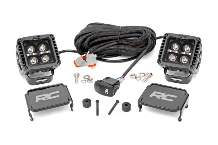 Rough Country - LED Light Kit Cowl Mount 2 Inch Black Pair Amber DRL Jeep Gladiator JT/Wrangler JL (18-26) Rough Country