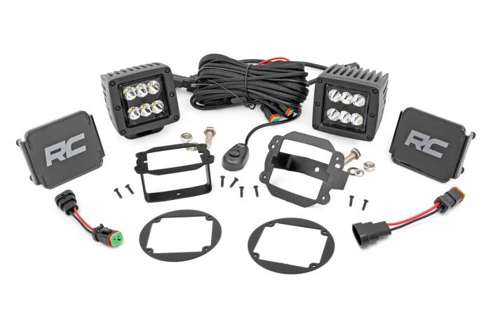 Rough Country - LED Light Kit Fog Mount 2 Inch Black Pair Jeep Wrangler JK/Wrangler Unlimited (10-18) Rough Country